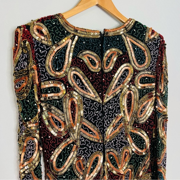 VINTAGE Grace Originals Silk Heavily Beaded & Sequined Formal Dress. Size Medium - Picture 7 of 15